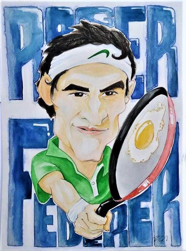 Federer színes karikatúra